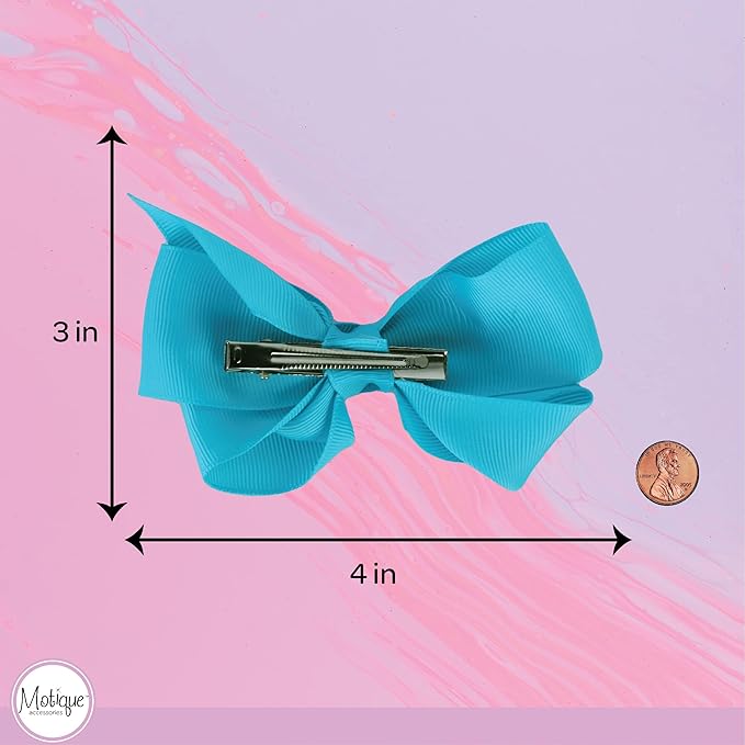 4 Inch Grosgrain Hair Bow for Girls - Blue