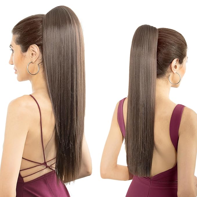 Ponytail Extension, 24" Long Straight Claw Clip Ponytail Extension clip on ponytails hair clip Hair claw clip Fake Ponytail Hairpieces for Women - Medium Brown