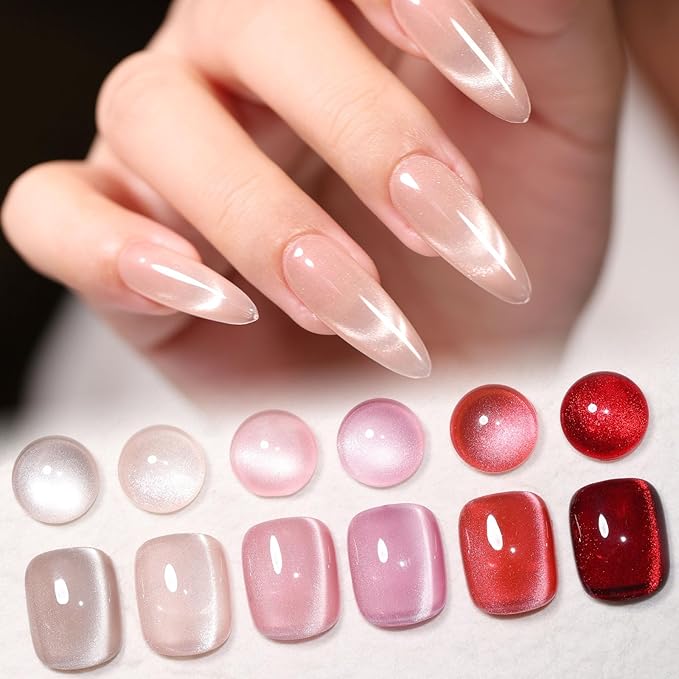 Cat Eye Gel Nail Polish Set, 6 Colors 12ML Fall Winter Glitter Magnetic Nail Polish Gel with Magnet, Soak Off UV LED for Home Salon Manicure Gift for Women