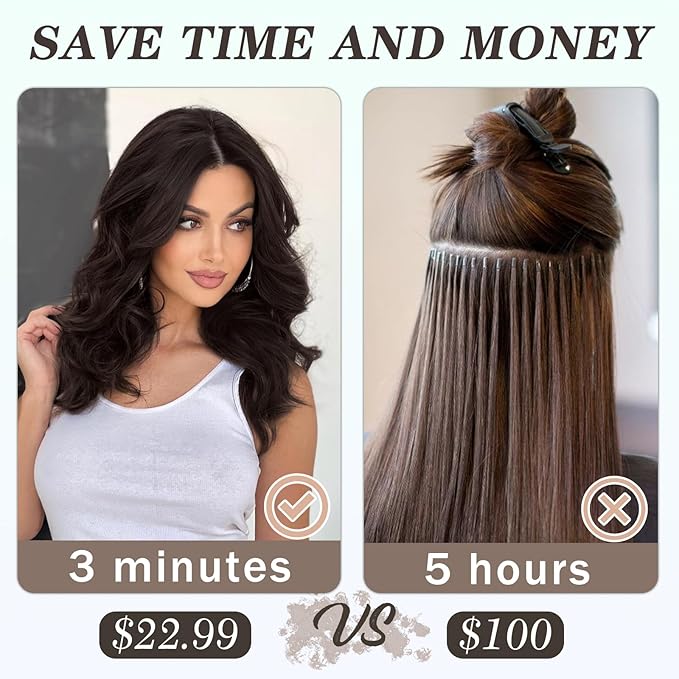 NAYOO Clip in Hair Extensions for Women 14 Inch Short Wavy Curly Dark Brown Hairpieces Full Head Synthetic Hair Hairpieces(6PCS,Dark Brown)