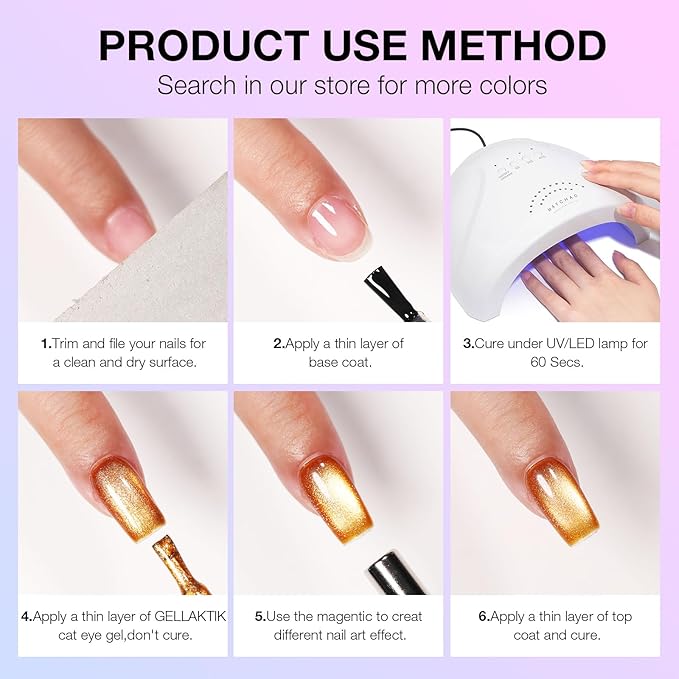 Cat Eye Gel Nail Polish Set, 6 Colors 12ML Fall Winter Glitter Magnetic Nail Polish Gel with Magnet, Soak Off UV LED for Home Salon Manicure Gift for Women
