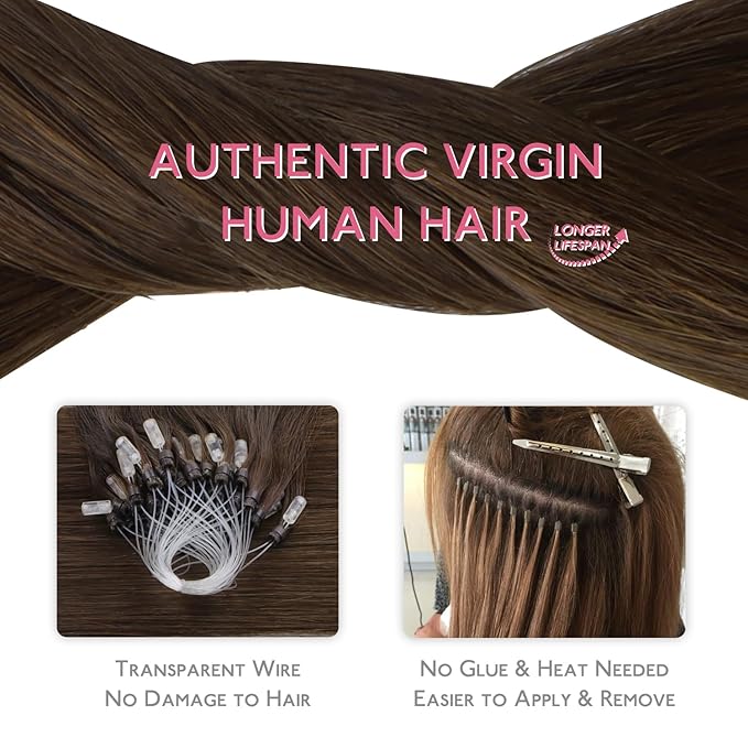 WENNALIFE Microlink Hair Extensions Human Hair, 50g 50s 16 Inch Chocolate Brown Remy Micro Bead Hair Extensions Real Human Hair Micro Link Micro Loop Micro Ring Hair Extensions Straight Microlinks