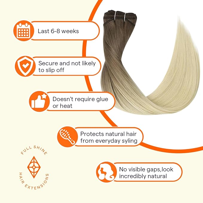 Full Shine Weft Hair Extensions Human Hair Sew In Extensions Remy Straight Hair Weft Extensions For Women Color Ash Brown To Platinum Blonde 12 Inch 70G