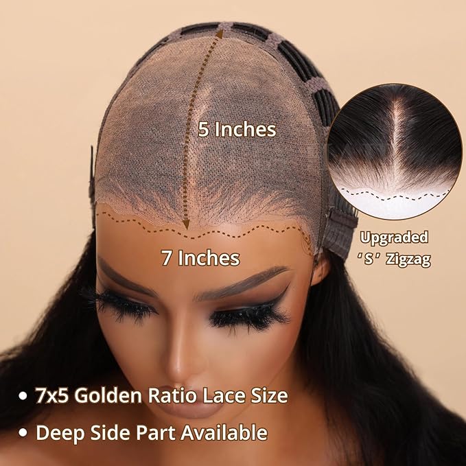 Julia Hair Bye Bye Knots Glueless Wig Yaki Human Hair Lace Wig Invisible Knots Put On and Go Pre Cut 7x5 Lace Front Wigs for Beginners Pre Bleached Pre Plucked No Glue150% Density 20 Inch