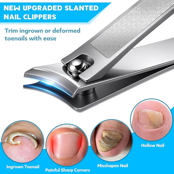 8-in-1 Heavy Duty Toenail Clippers for Thick Nails - Wide Jaw Ingrown Kit for Seniors. Surgical Steel Pedicure Set. Arthritis Friendly Household Essential. Best Gift for Men & Parents