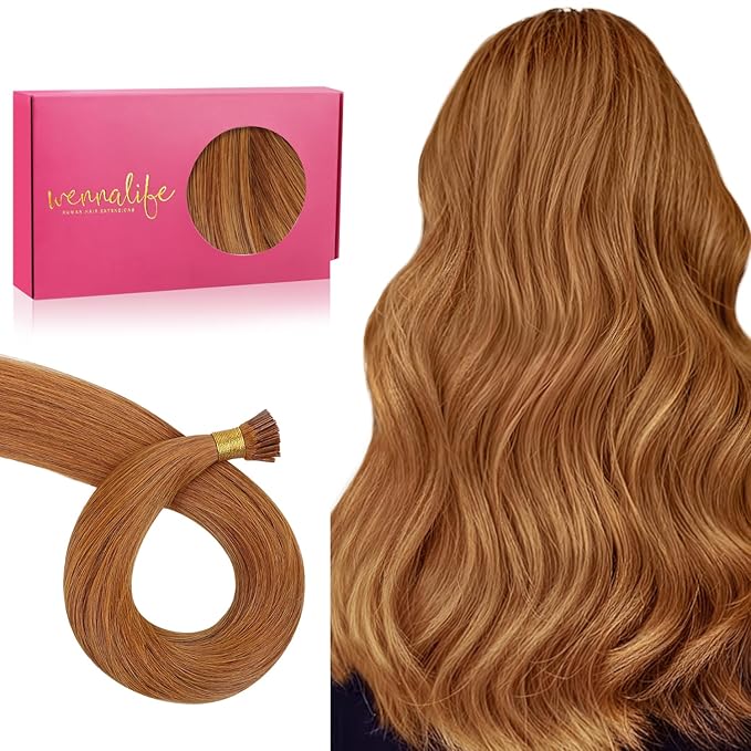 Wennalife I Tip Hair Extensions, 50g 18 Inch Auburn Ginger Remy Human Hair, 50 Strands, Straight, Fusion, 18.0 inches, Unisex