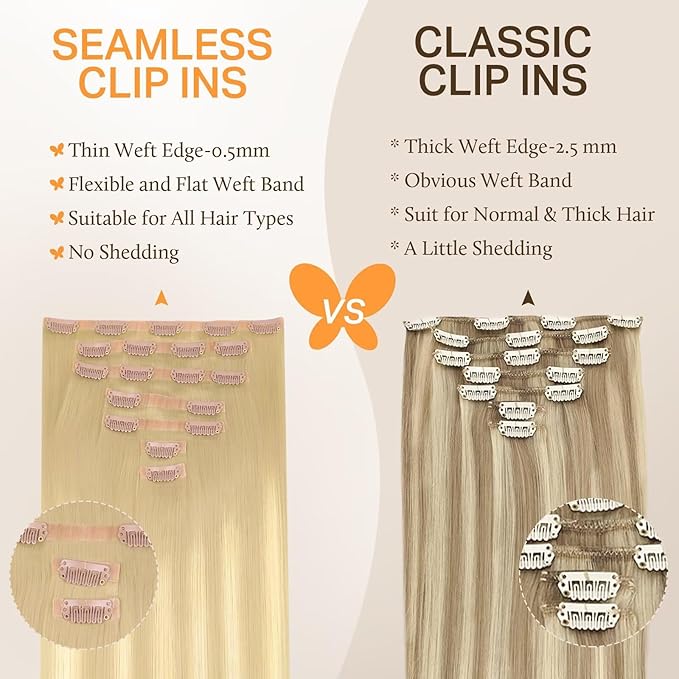 DOORES Hair Extensions Clip in Human Hair, Dirty Blonde Mixed Platinum Blonde 150g 7pcs 22 Inch, Human Hair Extensions Seamless Clip in Thick Remy Straight Invisi Edge Hair Extensions