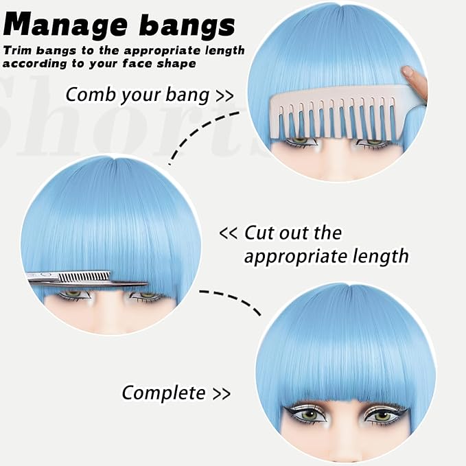 MAYSA Blue Bob Wig With Bangs Short Straight Bob Wig for Women Cosplay Daily Party Synthetic Colorful Wigs 12Inch # Baby Blue