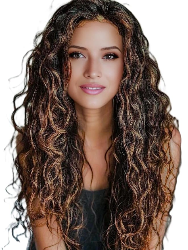 Remy Cuticle Intact Double Drawn Real Human Hair Seamless-Invisible Clip Deep Wave Curl Extentions #T2P2/8 Dark Chocolate Brown with Golden Blonde 22 inch 120g 8 pcs