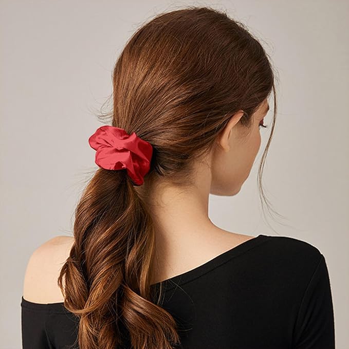 THXSILK Women's Pure Mulberry Silk Scrunchies - Cute Ring Hair Ties for Thick Hair, Red