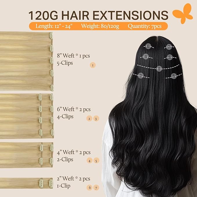 DOORES Human Hair Extensions Clip in, Dirty Blonde Mixed Platinum Blonde 120g 7pcs 16 Inch, Remy Straight Natural Hair Extensions