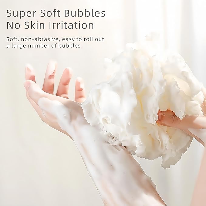 3-Pack Bath Loofah Set with Dual-Sided Shower Puff - Includes Soap Pocket, Hanging Rope, and Gift Box - Loofah for Women and Men - Shower Sponge for Body with Rich Lather（ Beige & Pink & Gray ）