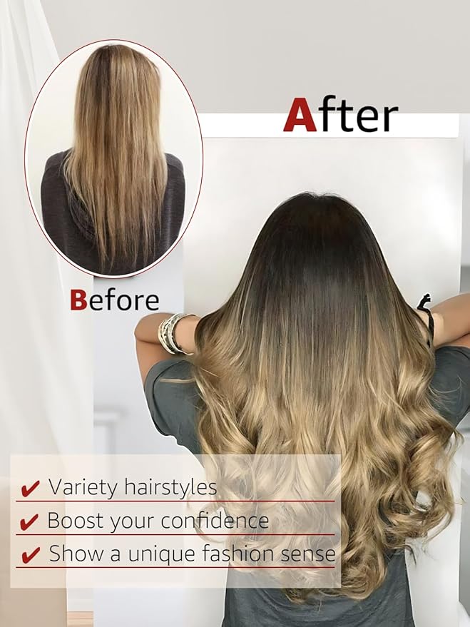 Clip in Hair Extensions Real Human Hair 6pcs 120g 22 Inch Balayage Dark Brown to Dirty Blonde Double Drawn Clip in Hair Extensions (#2/6/18, 22")