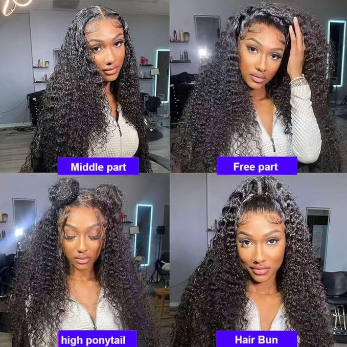 Oxcart Deep Wave Lace Front Wigs Human Hair 30 Inch 200 Density 13x6 HD Lace Frontal Wigs Pre Plucked Glueless Brazilian Virgin Human Wig with Baby Hair Deep Wave Wigs for Women Natural Black