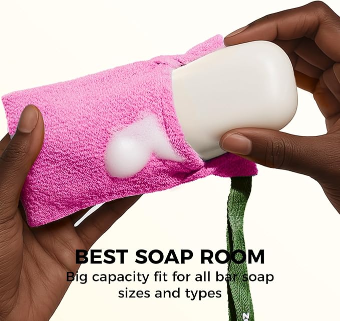ZOMCHI Soap Bags, Soap Savers for Bar Soap with Different Exfoliating Level, Soap Pouch for Body Wash (2 Pieces, Pink)