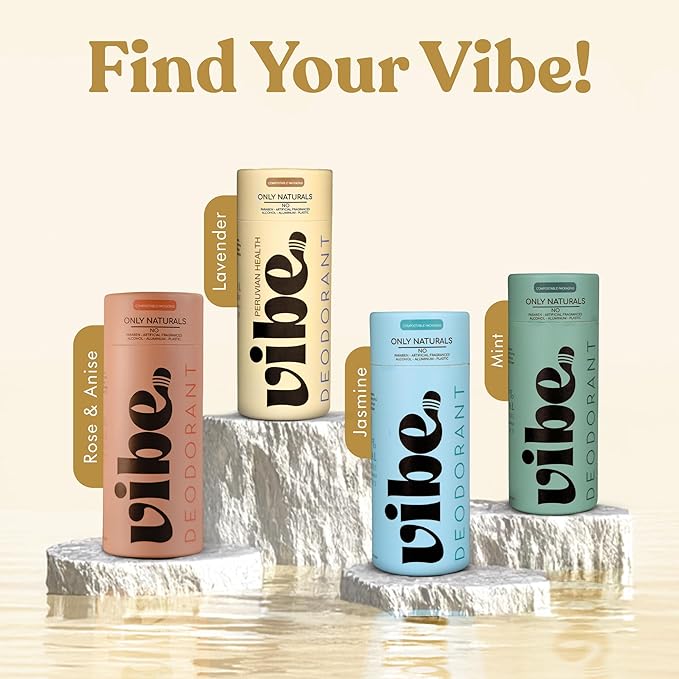 Vibe Aluminum Free Natural Deodorant for Women and Men - Long Lasting Odor Control with Organic Coconut Oil and Beeswax for Sensitive Skin, No Baking Soda or Parabens, Plastic Free (Lavender)