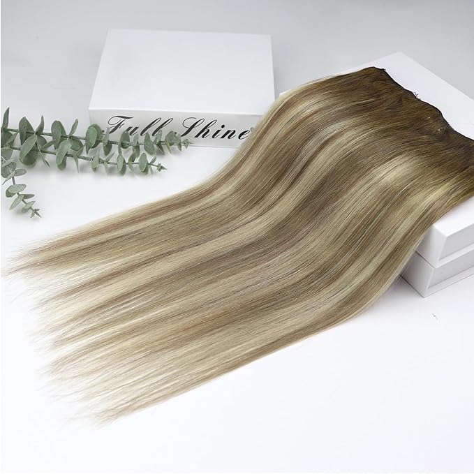 Full Shine Remy Hair Extensions Clip in Short 3 Pcs 60 G Balayage Walnut Brown to Ash Brown Mix Light Blonde Real Hair Clip in Extensions 14 Inch