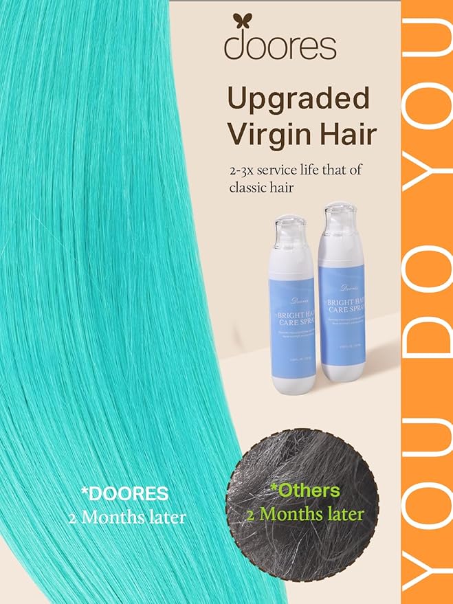 DOORES Tape in Hair Extensions Real Human Hair, Teal Green Tape in Hair Extensions, Remy Human Hair Extensions Natural Hair Straight, 25g 10pcs 14 Inch