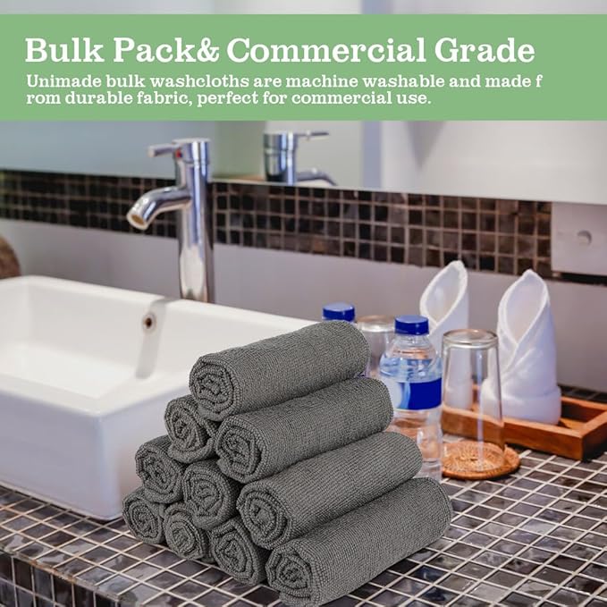 Washcloths Bulk - 200 Pack - Face Towels (12" x 12"), Highly Soft Wash Cloth and Hand Towels, Fast Drying Multi-Purpose Microfiber Cleansing Cloths for Bathroom, Hotel, Spa, and Salon - Grey
