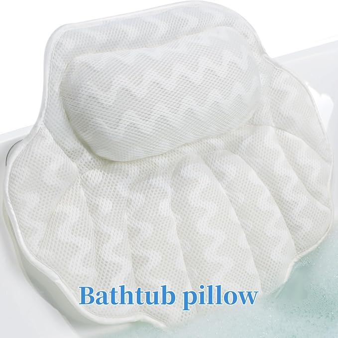 Super Thick Bath Pillow, Soft and Comfortable Bath Pillow, 4D mesh Fabric and 6 Non-Slip Suction Cups, Used for Bathtub Head and Neck Support to Relax Family spa hot tub Essentials, Ladies Bath Gift