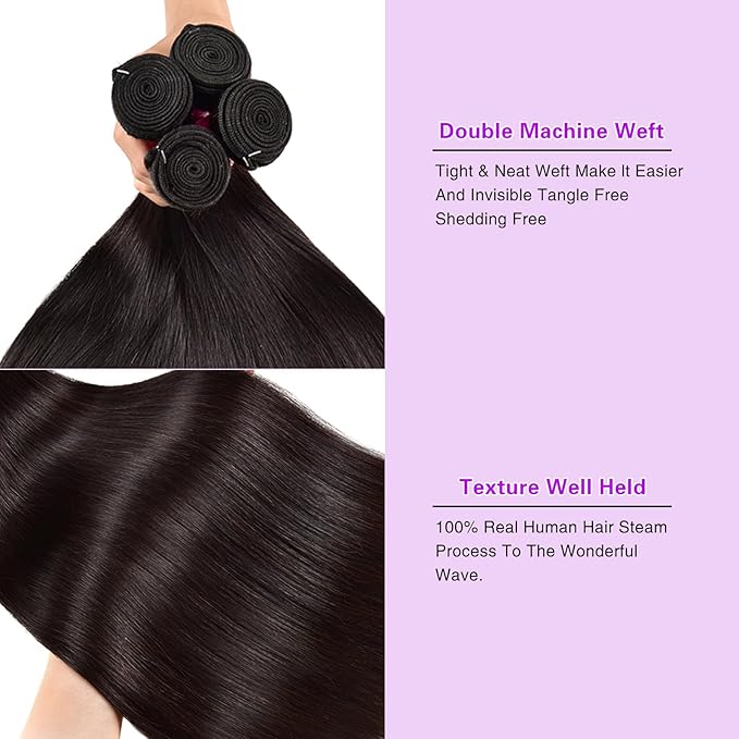 12A Human Hair Bundles Straight 4 Bundles 100% Unprocessed Brazilian Virgin Hair Double Weft Bundles Deals Human Hair Straight Human Hair Extensions Natural Color (4 Bundles, 28282828)