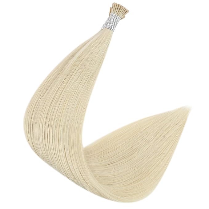 Full Shine I Tip Human Hair Extensions 24 Inch I Tip Hair Extensions Human Hair 40 Grams Color 60 Platinum Blonde Straight Fusion Extensions Remy Hair for Wedding
