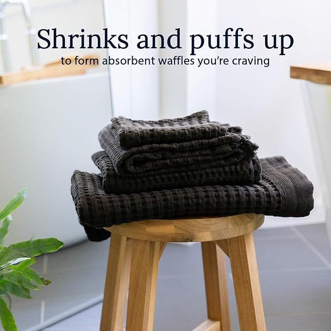 GILDEN TREE Waffle Hand Towels for Bathroom Quick Dry Large Luxury Lint Free Super Absorbent Cotton Hand Towels Set of 2, Modern Style (Faded Black)