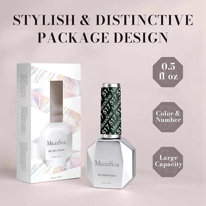 MelodySusie Black Gel Nail Polish, 0.5 Fl Oz Blackish Green Gel Polish Soak Off UV LED Nail Lamp Black Green Gel Polish Christmas Gift for Women Nail Art Starter Manicure Salon DIY At Home-517-A2001