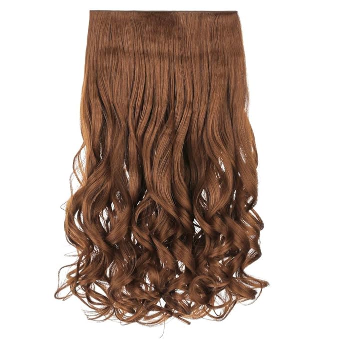 REECHO 16" 1-Pack 3/4 Full Head Curly Wavy Clips in on Synthetic Hair Extensions HE008 Hairpieces for Women 5 Clips 3.9 Oz per Piece - Linen