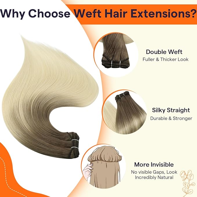 Full Shine Weft Hair Extensions Human Hair Sew In Extensions Remy Straight Hair Weft Extensions For Women Color Ash Brown To Platinum Blonde 12 Inch 70G