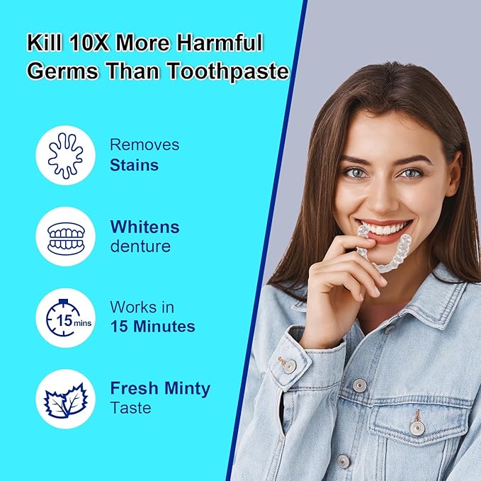 MySmile Retainer Cleaner with 120 Denture Cleaning Tablets, Quickly Remove Odors, Discoloration Stains & Plaque from Aligner, Mouth Guard, Night Guard and More Dental Appliances (Mint Flavor)