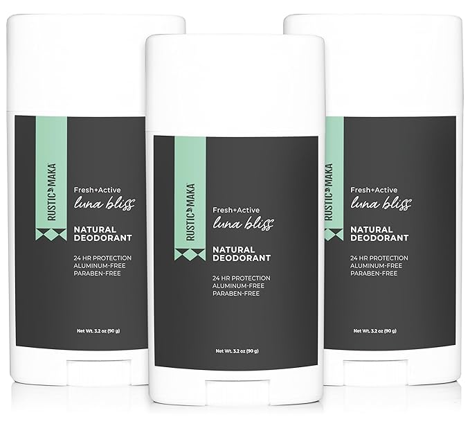 Rustic MAKA Natural Deodorant, Luna Bliss, Aluminum Free, Paraben Free, Baking Soda Free, Deodorant for Women, Activated Charcoal + Magnesium, Cruelty-Free, 3-Pack