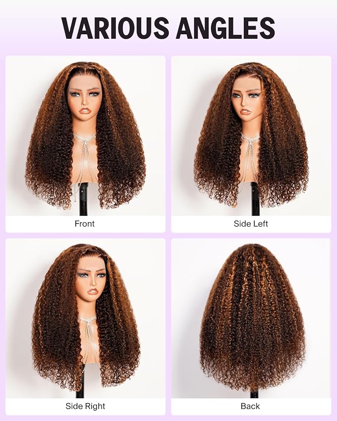 Megalook Highlight Deep Wave Lace Front Wigs Human Hair 13x4 HD Lace Frontal Wig 210 Density Curly Human Hair Wig Preplucked With Natural Hairline Prebleached Knots Ombre Lace Front Wig 26 Inch 4/30