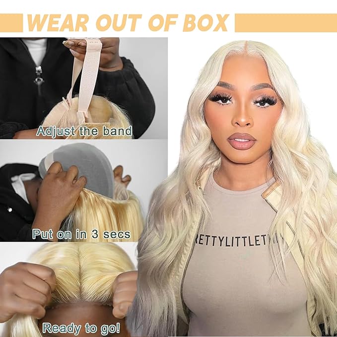 200 Density 613 Glueless Wigs Human Hair Pre Plucked Pre Cut Blonde Lace Front Wig 4X4 Glueless Wear and Go 613 Body Wave Lace Front Wig Human Hair 613 Wig 40 Inch