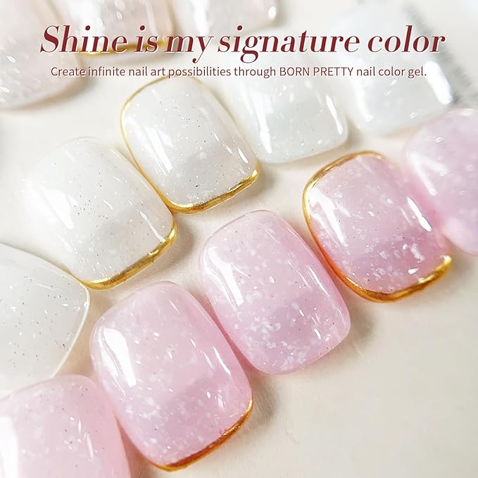Born Pretty Jelly Gel Nail Polish, Shimmer Glitter Snow Jelly, Milky Pink Translucent Natural Nail Polish, Manicure Salon DIY for Women Girls 15ML