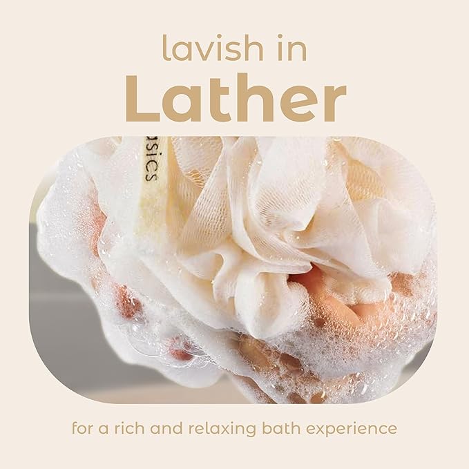 MainBasics Seaweed Infused Bath Shower Loofah Sponge Pouf Body Wash Scrubber (Set of 3)