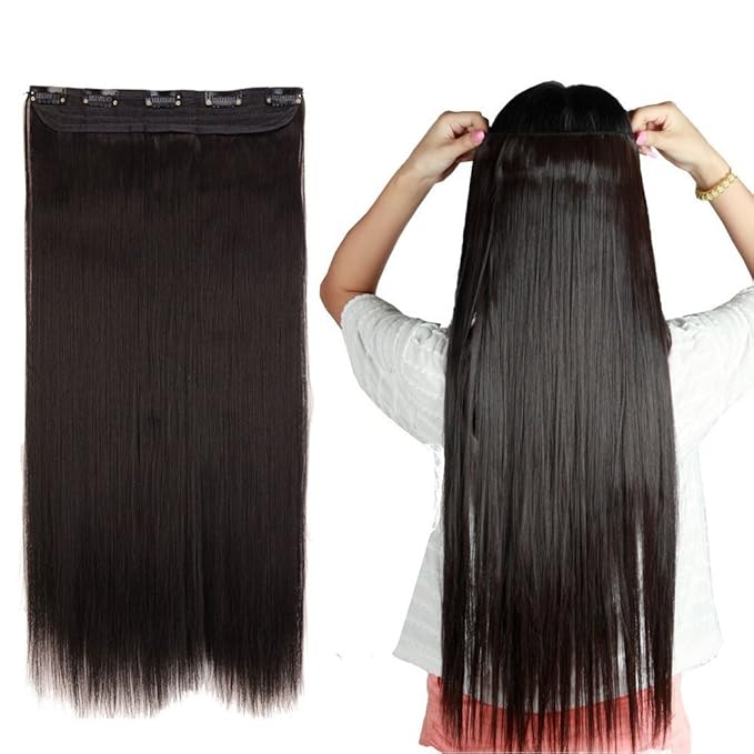 S-noilite 26" Straight Curly 3/4 Full Head One Piece 5clips Clip in Hair Extensions Long Poplar Style for Women Gifts 22colors (26" - Straight, dark brown)