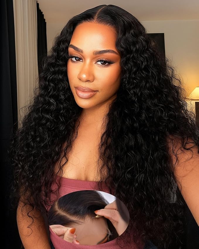 9x6 SKINLIKE Real HD Lace Closure Wig, Water Wave 180% Density 0.10mm Ultra-thin Swiss Lace Pre-plucked Bleached Small Knots With Baby Hair Glueless Wigs Human Hair Wigs 24 Inch