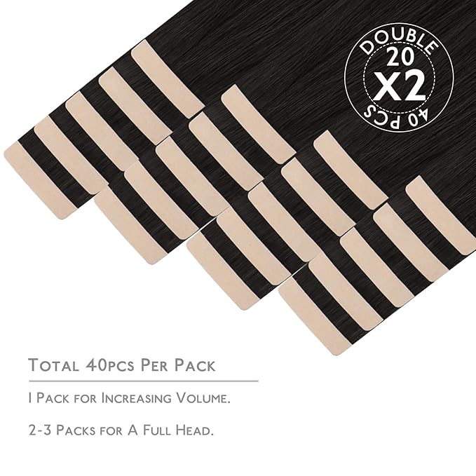 WENNALIFE Tape in Hair Extensions, 40pcs 100g 24 Inch Natural Black Human Hair, Straight Invisible Reusable Real Extensions