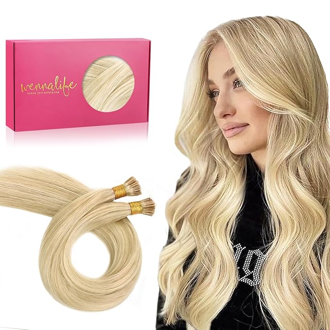 WENNALIFE I Tip Hair Extensions Real Human Hair, 100g 100s 20 Inch Light Blonde Highlighted Golden Blonde Remy Itip Human Hair Extensions Invisible Itips Straight I Tips Cold Fusion Extensions