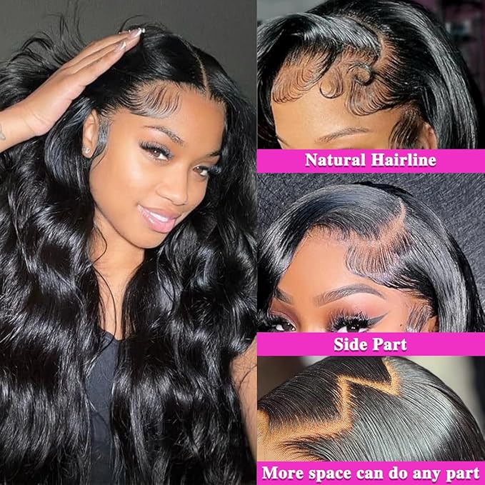 Body Wave Lace Front Wigs Pre Plucked 13x6 HD Transparent Lace Frontal Wigs with Baby Hair 200% Density Glueless Wigs for Black Women Natural Color 30 Inch