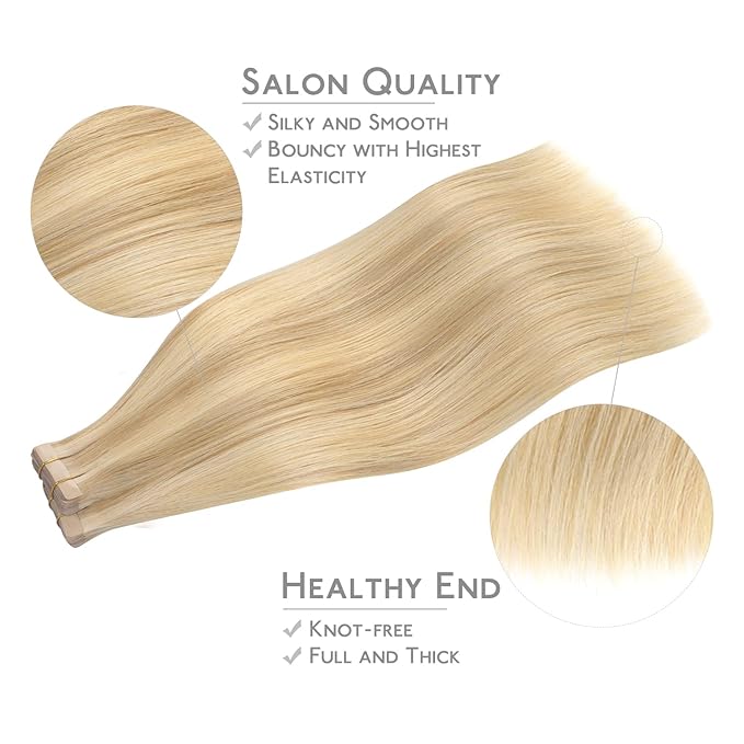 WENNALIFE Tape in Hair Extensions Human Hair, 40pcs 60g 10 inch Light Blonde Highlighted Golden Blonde Remy Hair Straight Tape in Extensions Invisible Reusable Real Hair Extensiones De Cabello Humano