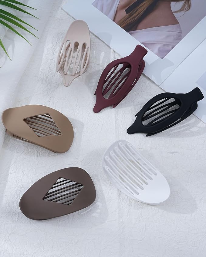 6 PCS French Flat Hair Clips for Women 2 Styles Large Matte Flat Claw Clips Strong Hold No-Slip French Hair Barrettes for Thick Thin Hair(Red + Brown)
