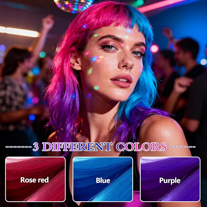 3 Pack Temporary Hair Color Spray - Purple. Blue, Pink - Washable Hair Color Spray for Kids Women Men Non-Toxic Hair Dye for Christmas Cosplay Party Concert with Hair Styling Comb Set
