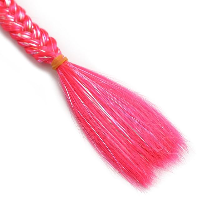 Colored Hair Extensions Hot Pink Ponytail Extension 2 Packs, 20 inch Crazy Hair Day Accessories for Women, DIY Festival Wacky Rave Braids,Tinsel Mixed