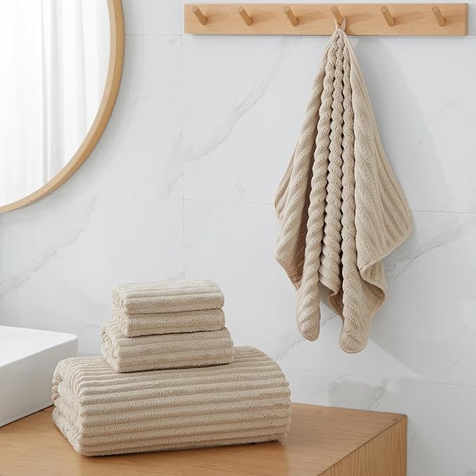 Extra Large Bath Towel Set of 6 (40"x80"),Oversized Bath Sheet Super Soft Highly Absorbent Microfibers Quick Dry Luxry Shower Towel for Bathroom Spa Gym Hotel Yoga(Beige, 6Piece)