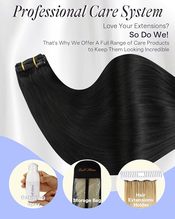 Full Shine Hair Clip in Extensions for Black Women 22 Inch 150 G Hair Extensions Real Human Hair Clip ins for Fullness Jet Black Hair Extensions 7 Pcs
