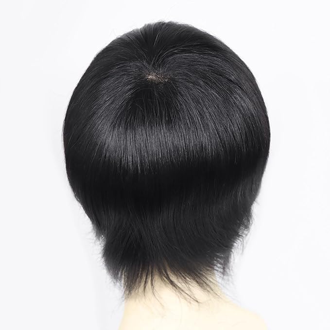 6x8 7x9 Hair Men’s Toupee Mono Lace PU Hairpiece Replacement Capillary Prosthesis System 100% Human Hair Breathable Durable Males Wig Natural Black (Black, 6x9)