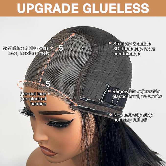 Glueless Wigs Human Hair Pre Plucked Pre Cut 5x5 HD Lace Closure Wigs Human Hair 180% Density Wear and Go Body Wave Lace Front Wigs Human Hair for Women 32 Inch