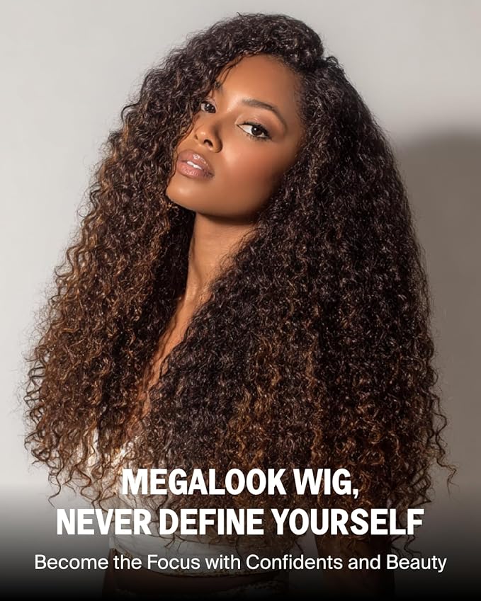 Megalook Ombre Deep Wave Lace Front Wigs Human Hair 13x4 HD Lace Front Wigs Human Hair Preplucked Prebleached Highlight Frontal Wigs for Black Women 210 Density Wet and Wavy Curly Wig 20 Inch 4/30